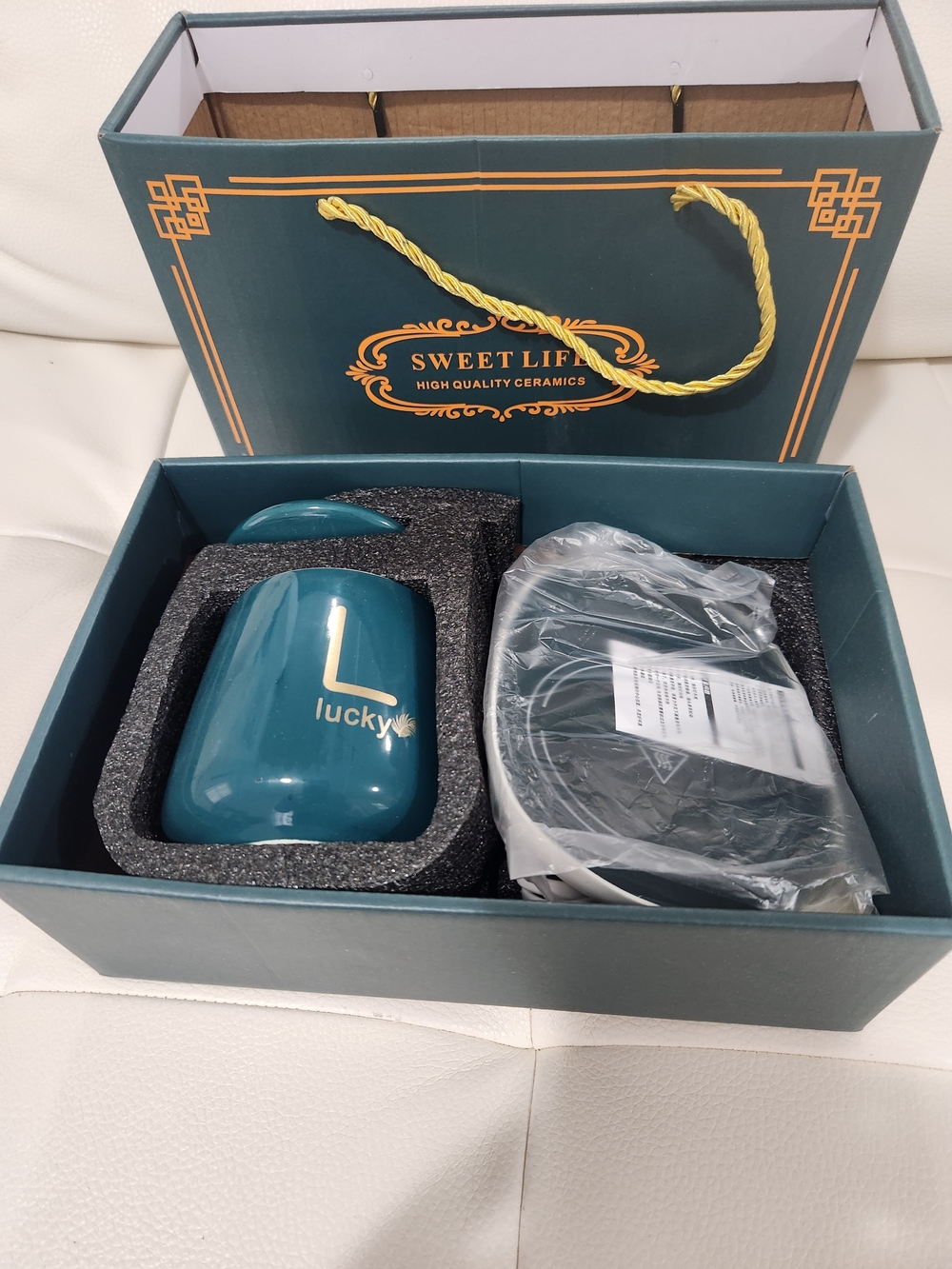 Teal Ceramic Mug Gift Set with Gold Accent